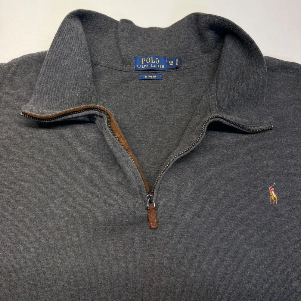 Polo Ralph Lauren Quarter Zip Estate Rib 6XB Gray Mens Pullover Big Tall Cotton